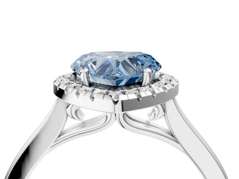 White gold Fancy Blue Heart Cut Halo Round Diamond Solitaire Ring with Pavé Band and Four-Prong Setting_16