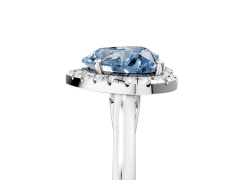 White gold Fancy Blue Heart Cut Halo Round Diamond Solitaire Ring with Pavé Band and Four-Prong Setting_17