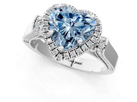 White gold Fancy Blue Heart Cut Halo Round Diamond Twist Band with Four-Prong Setting_1