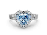 White gold Fancy Blue Heart Cut Halo Round Diamond Twist Band with Four-Prong Setting_24