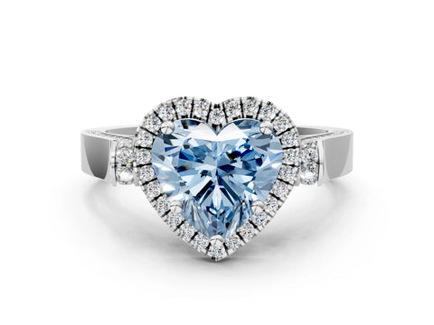 White gold Fancy Blue Heart Cut Halo Round Diamond Twist Band with Four-Prong Setting_24