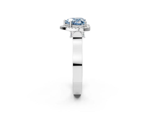 White gold Fancy Blue Heart Cut Halo Round Diamond Twist Band with Four-Prong Setting_26