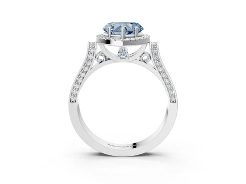 White gold Fancy Blue Heart Cut Halo Round Diamond Twist Band with Four-Prong Setting_27