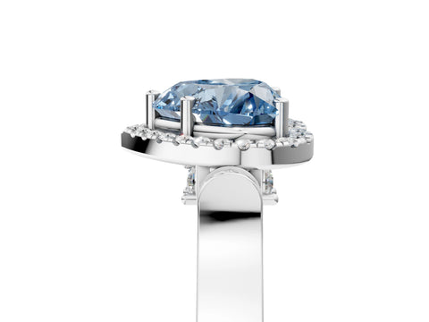 White gold Fancy Blue Heart Cut Halo Round Diamond Twist Band with Four-Prong Setting_29