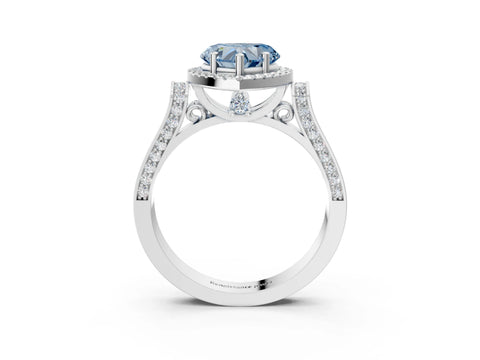 White gold Fancy Blue Heart Cut Halo Round Diamond Twist Band with Four-Prong Setting_3
