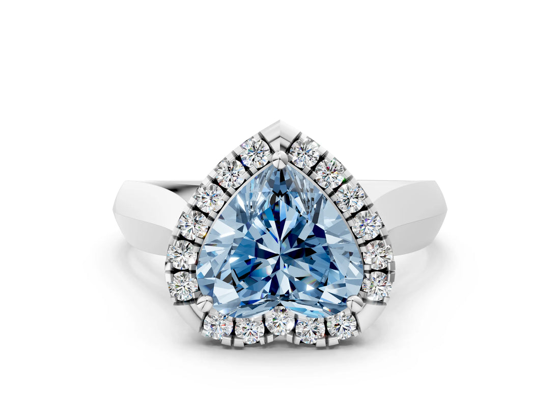 White gold Fancy Blue Heart  Cut Halo Solitaire Engagement Ring with Square Band and Four-Prong Setting_12