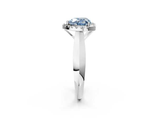 Platinum Fancy Blue Heart  Cut Halo Solitaire Engagement Ring with Square Band and Four-Prong Setting