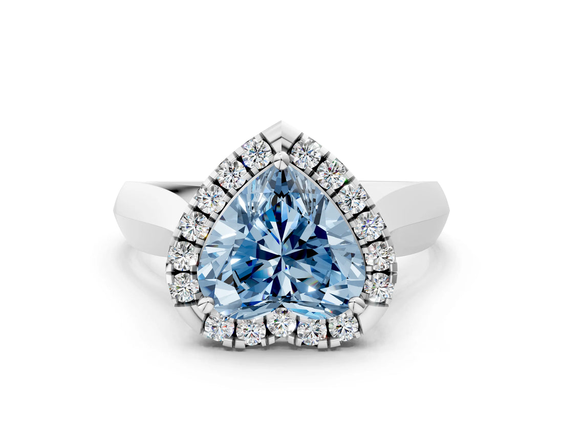 White gold Fancy Blue Heart  Cut Halo Solitaire Engagement Ring with Square Band and Four-Prong Setting_191