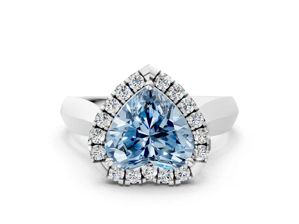 Platinum Fancy Blue Heart  Cut Halo Solitaire Engagement Ring with Square Band and Four-Prong Setting