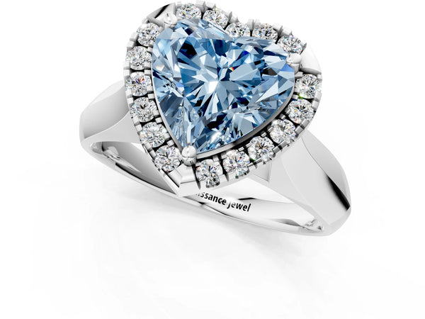 Platinum Fancy Blue Heart  Cut Halo Solitaire Engagement Ring with Square Band and Four-Prong Setting