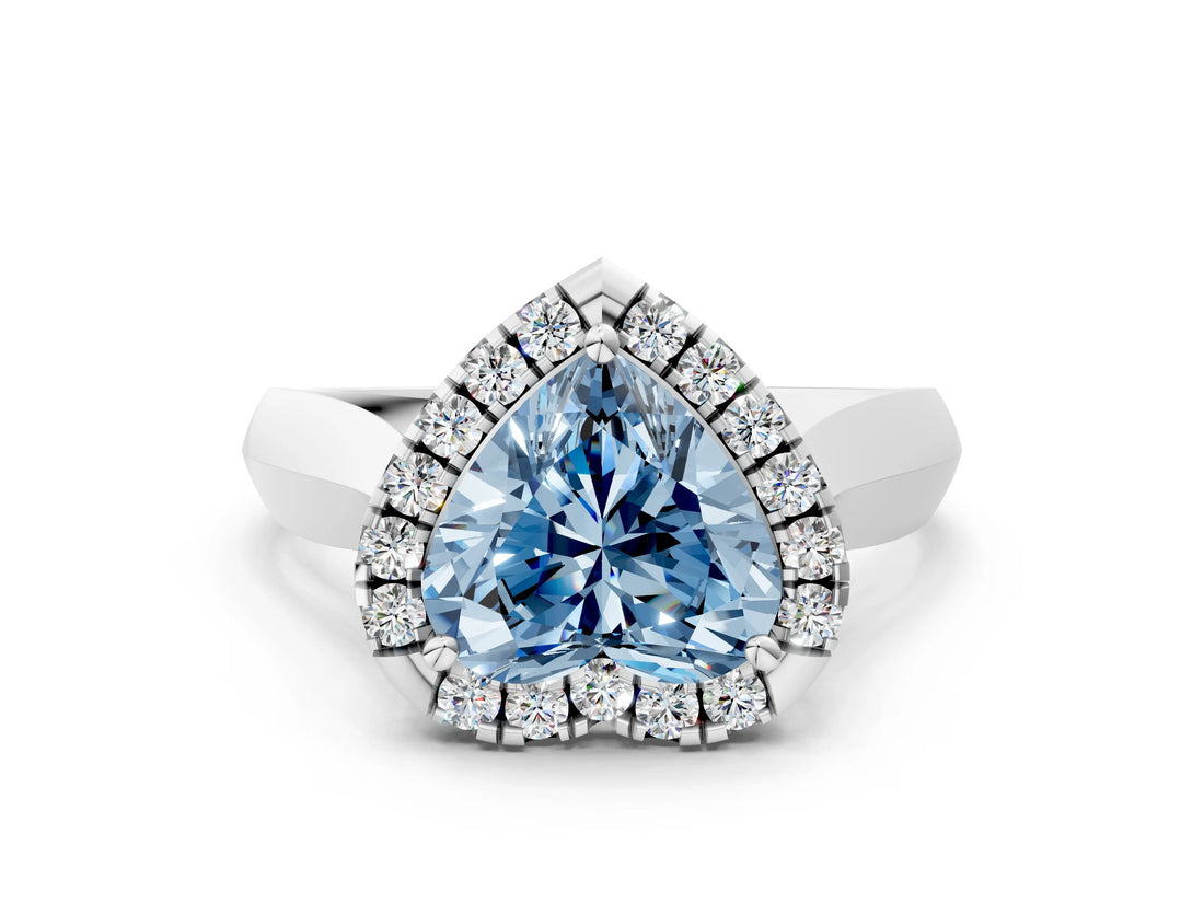 White gold Fancy Blue Heart  Cut Halo Solitaire Engagement Ring with Square Band and Four-Prong Setting_78