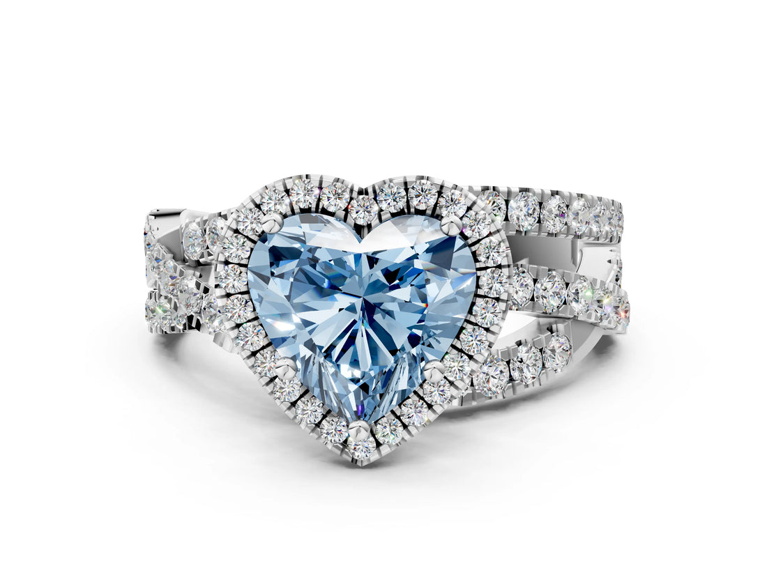 White gold Fancy Blue Heart  Cut Halo Split Shank Prong Setting Ring_38