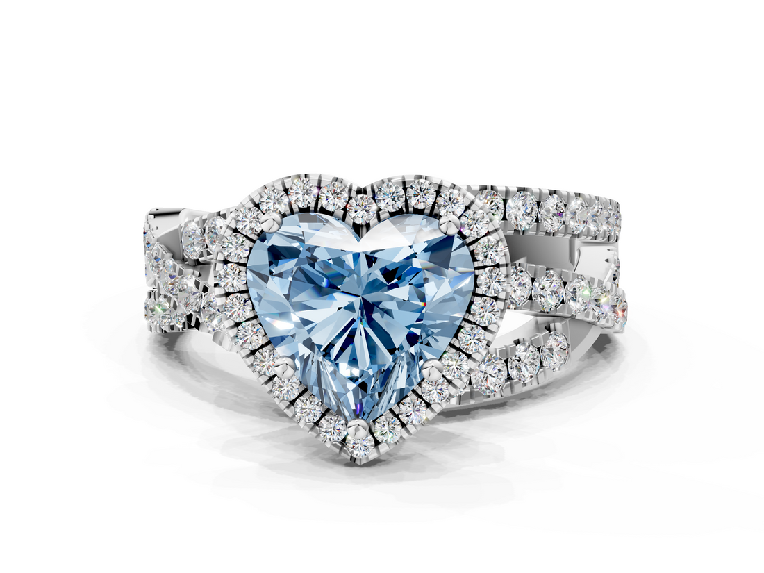 White gold Fancy Blue Heart  Cut Halo Split Shank Prong Setting Ring_61