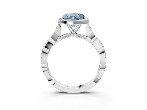 White gold Fancy Blue Heart Cut Halo Twist Band with Four-Prong Setting_3