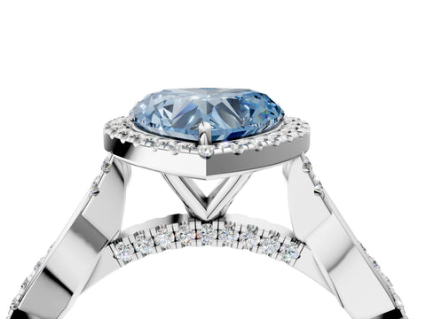 White gold Fancy Blue Heart Cut Halo Twist Band with Four-Prong Setting_4