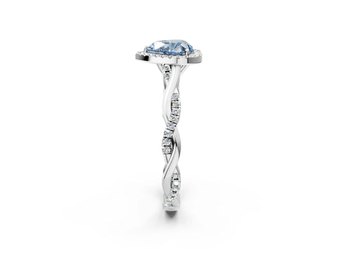 White gold Fancy Blue Heart Cut Halo Twist Band with Four-Prong Setting_74