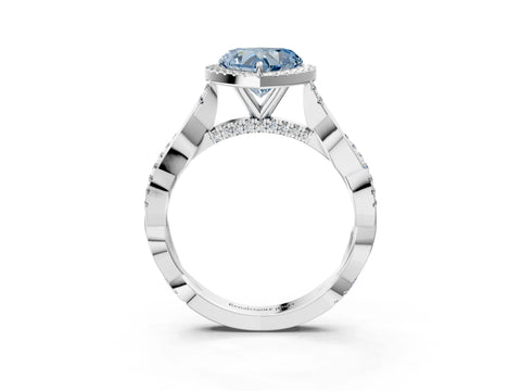 White gold Fancy Blue Heart Cut Halo Twist Band with Four-Prong Setting_75