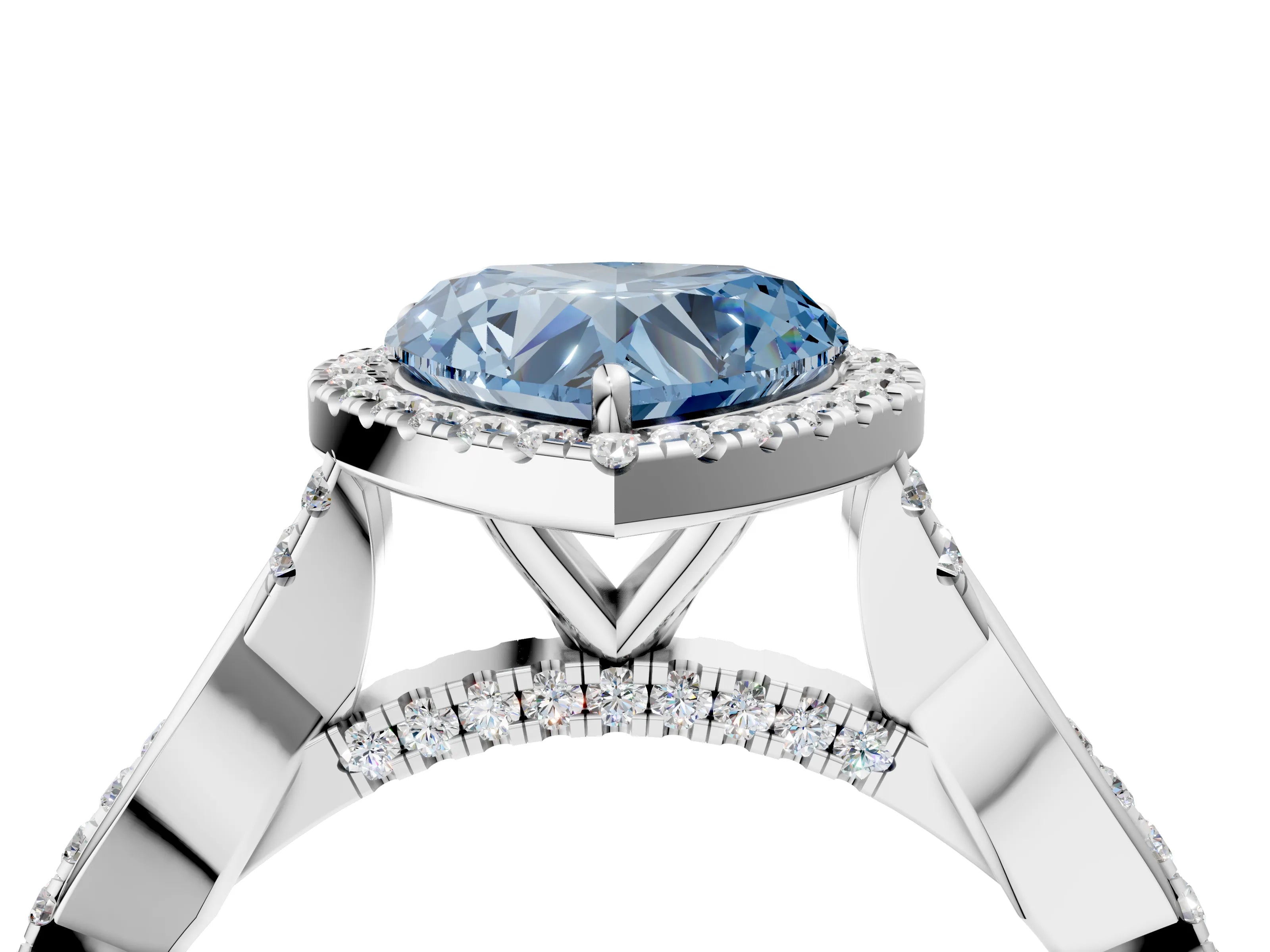 White gold Fancy Blue Heart Cut Halo Twist Band with Four-Prong Setting_78