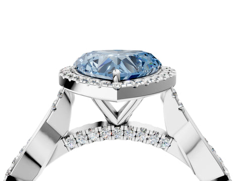 White gold Fancy Blue Heart Cut Halo Twist Band with Four-Prong Setting_78