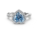 White gold Fancy Blue Heart  Cut Halo Twisted Band Four-Prong Ring_20