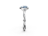 White gold Fancy Blue Heart  Cut Halo Twisted Band Four-Prong Ring_22