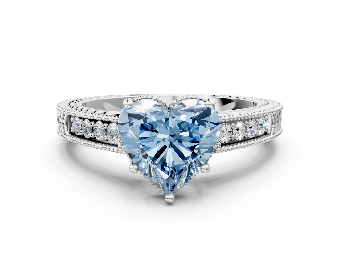 White gold Fancy Blue Heart  Cut Milgrain Channel Set Engagement Ring with Solitaire Prong Setting_62