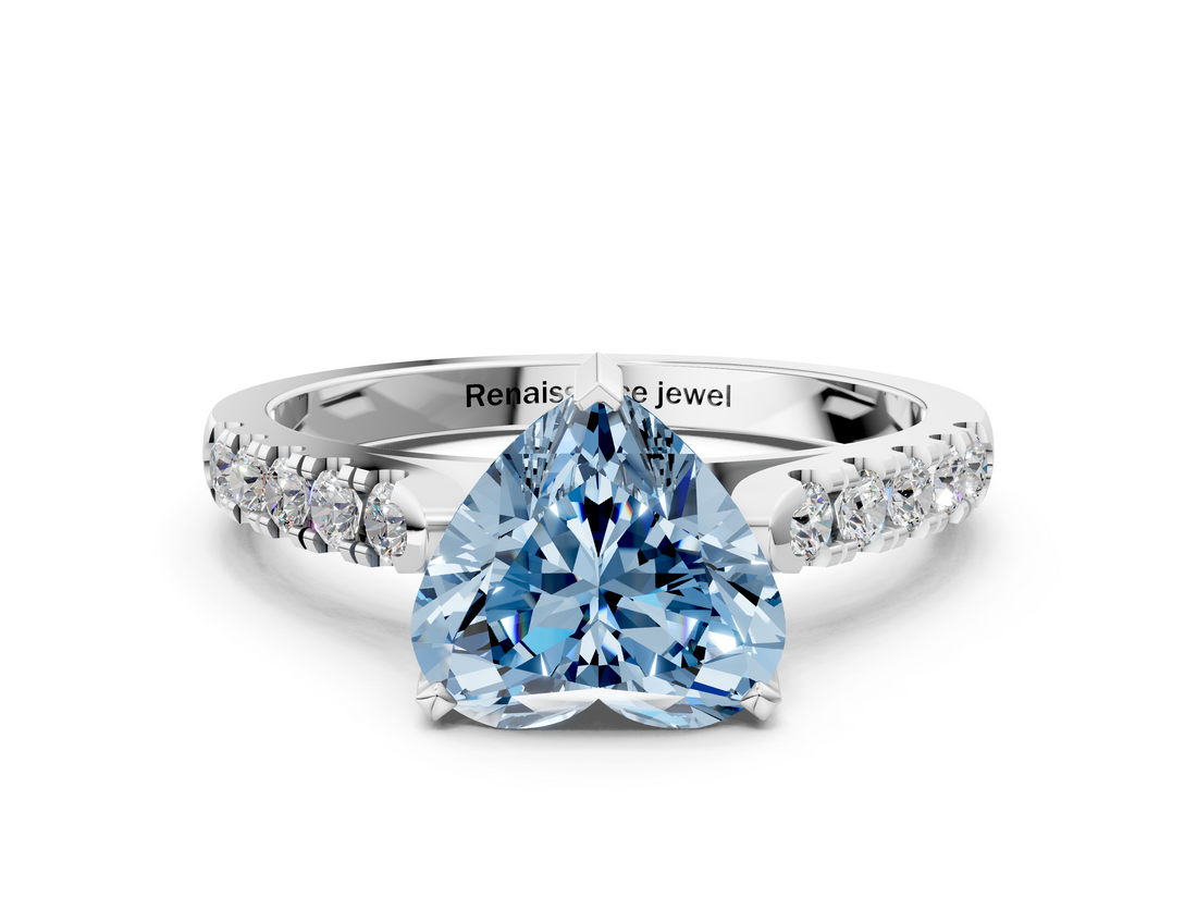 White gold Fancy Blue Heart  Cut Pavé Band Solitaire Ring with Four-Prong Setting_42
