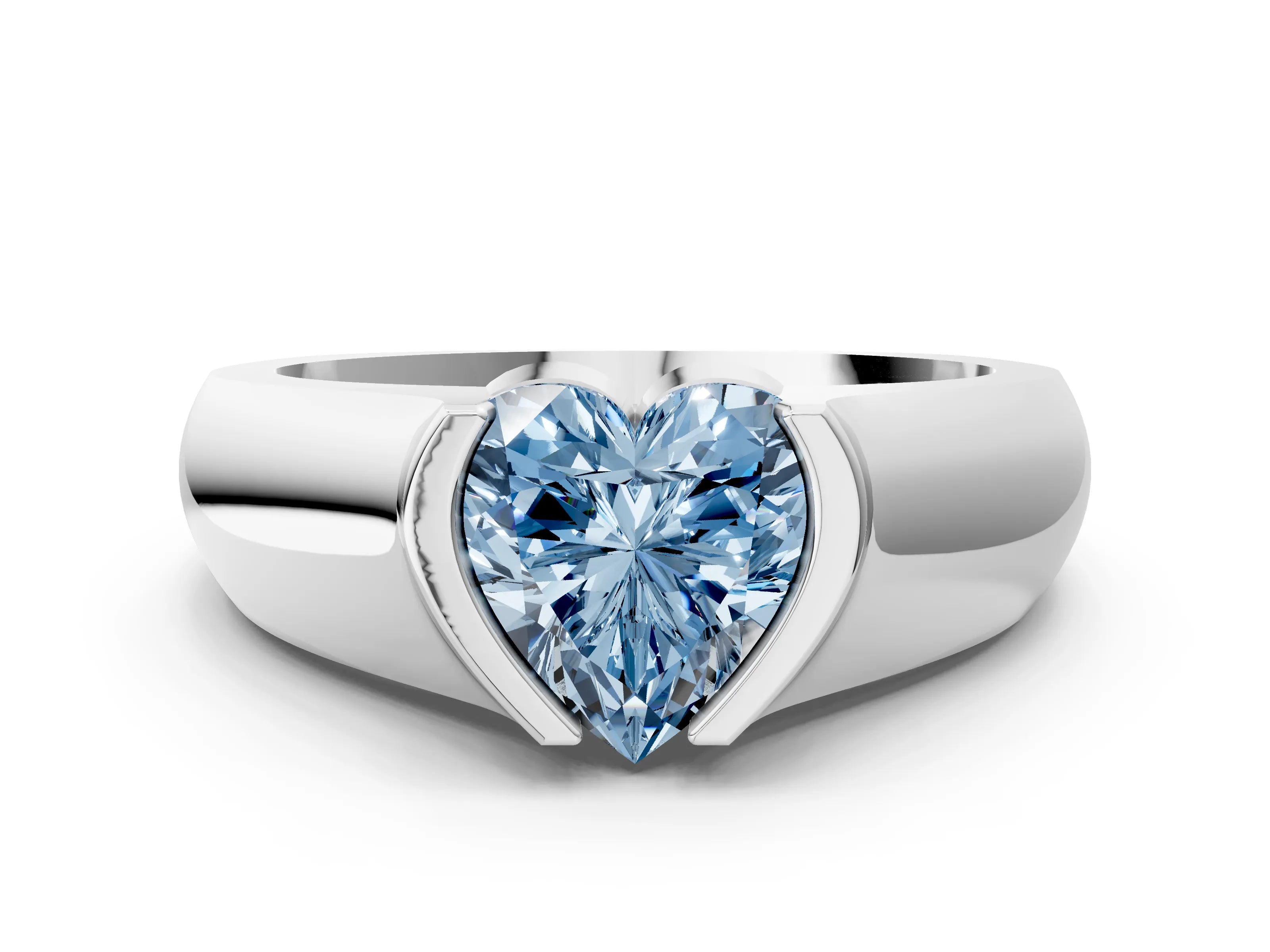 White gold Fancy Blue Heart Cut Solitaire Bezel Set Diamond Ring with Wide Band_12