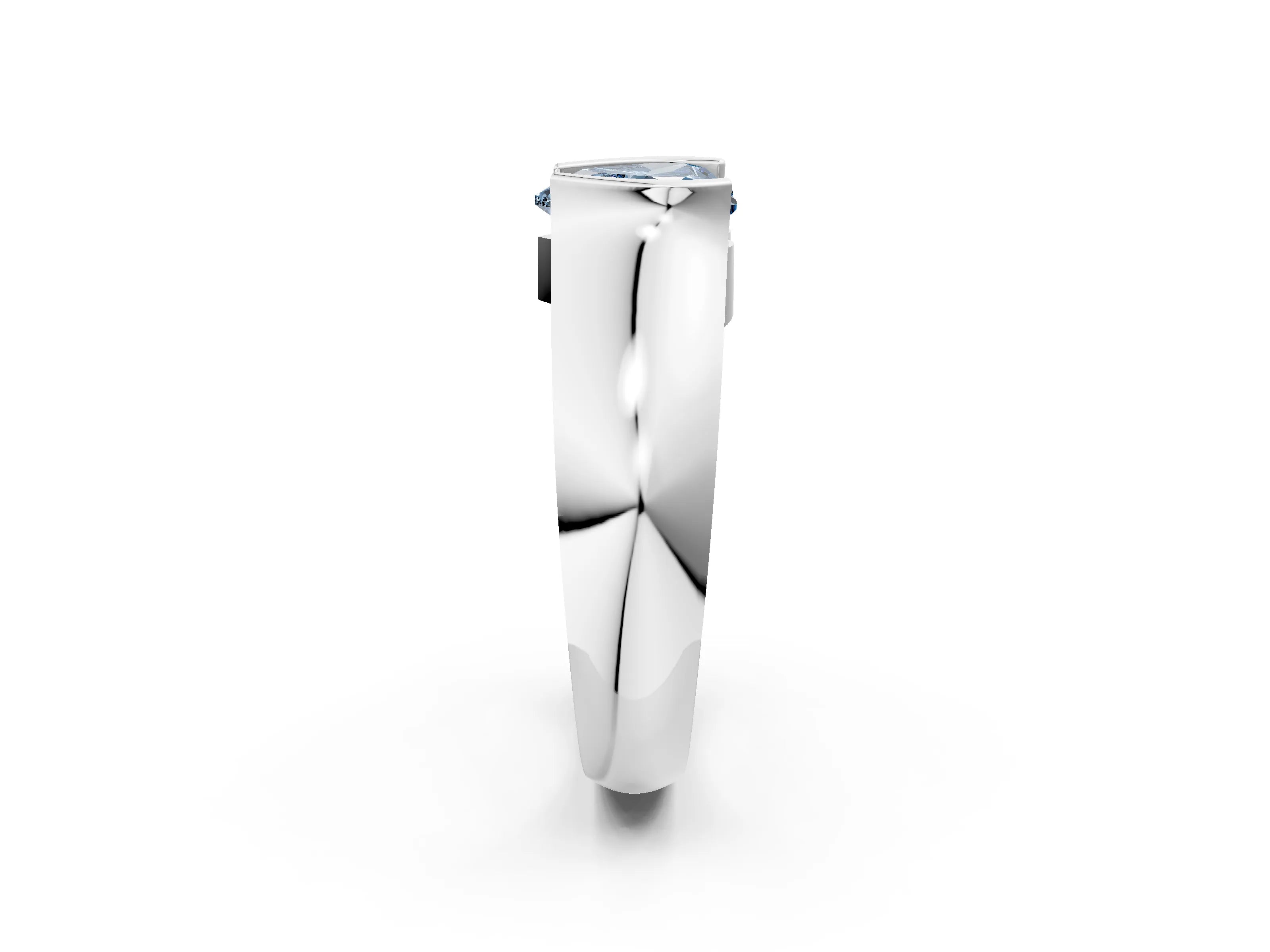 White gold Fancy Blue Heart Cut Solitaire Bezel Set Diamond Ring with Wide Band_14
