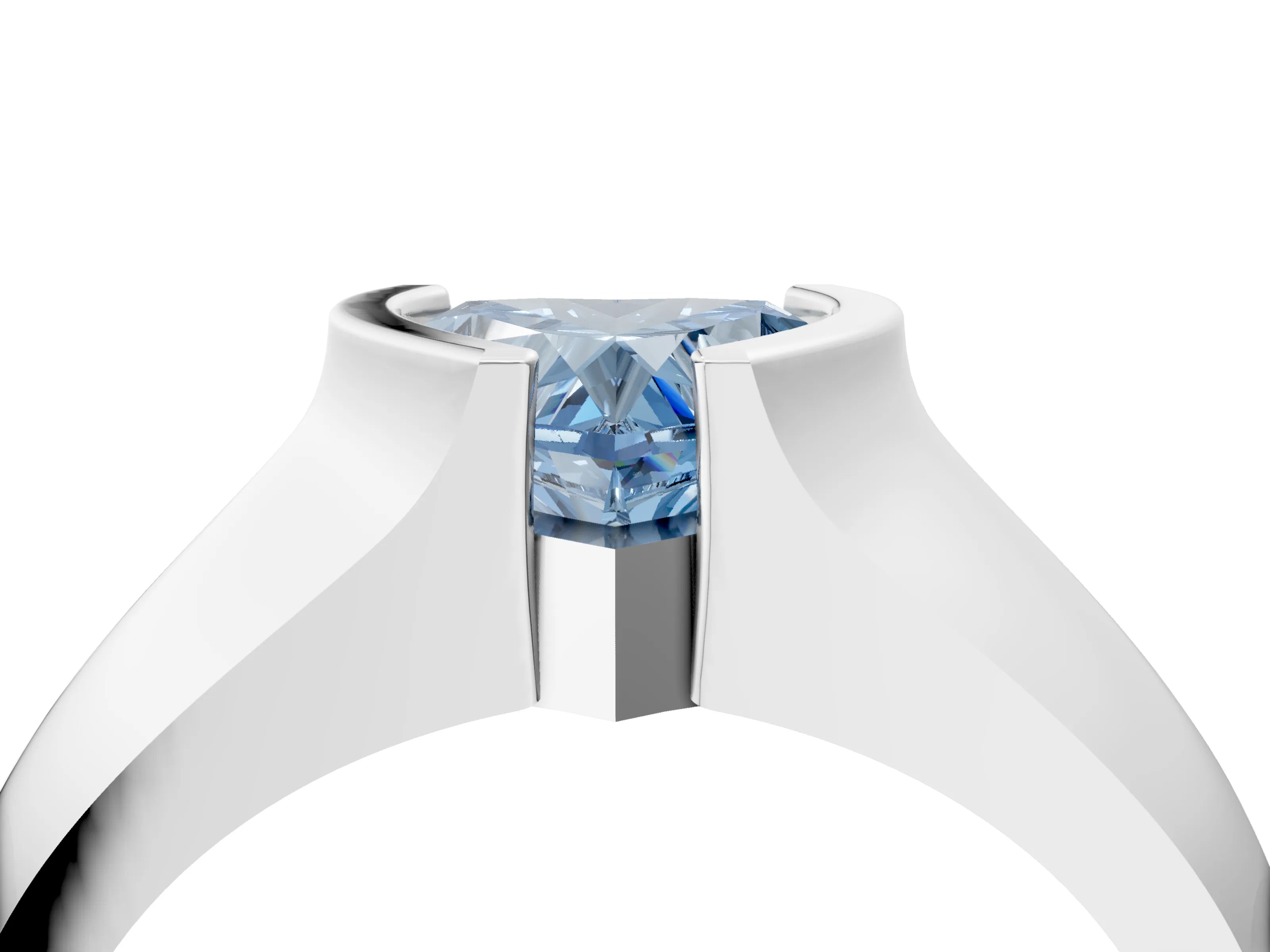 White gold Fancy Blue Heart Cut Solitaire Bezel Set Diamond Ring with Wide Band_16