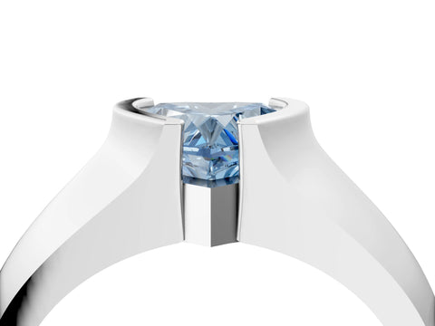 White gold Fancy Blue Heart Cut Solitaire Bezel Set Diamond Ring with Wide Band_16
