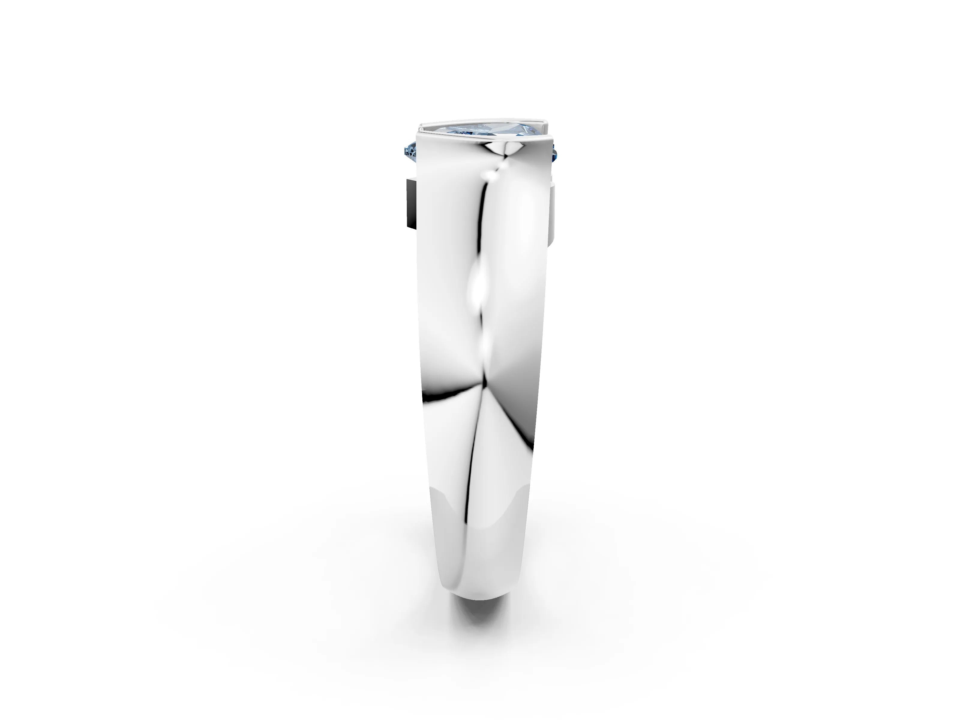 White gold Fancy Blue Heart Cut Solitaire Bezel Set Diamond Ring with Wide Band_2