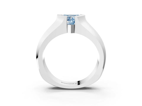 White gold Fancy Blue Heart Cut Solitaire Bezel Set Diamond Ring with Wide Band_3