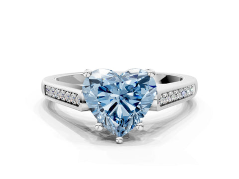 White gold Fancy Blue Heart Cut Solitaire Cathedral Diamond Engagement Ring with Channel-Set Band and Four-Prong Setting_3