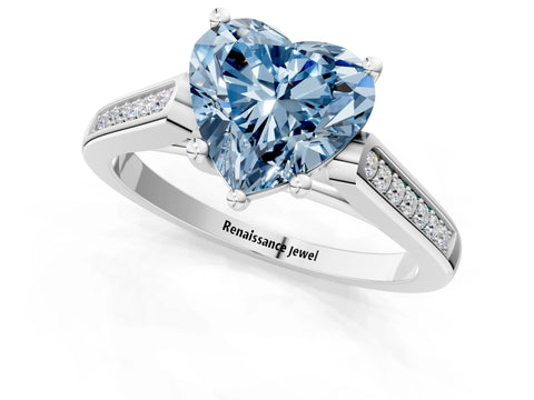 White gold Fancy Blue Heart Cut Solitaire Cathedral Diamond Engagement Ring with Channel-Set Band and Four-Prong Setting_4