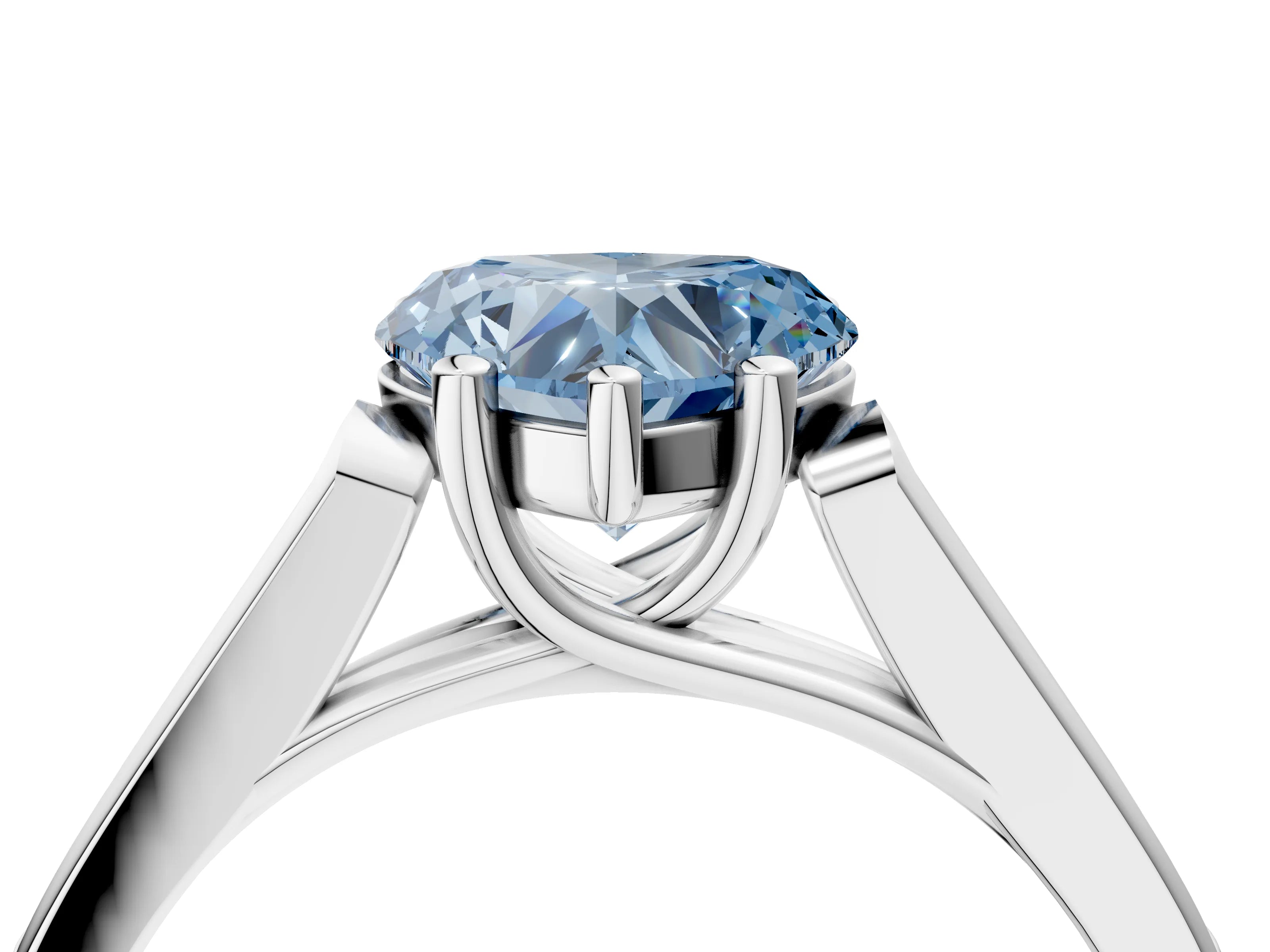 White gold Fancy Blue Heart Cut Solitaire Cathedral Diamond Engagement Ring with Channel-Set Band and Four-Prong Setting_7