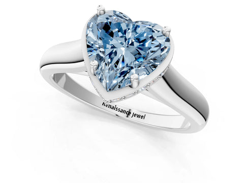 White gold Fancy Blue Heart Cut Solitaire Diamond Engagement Ring with Four-Prong Setting and Tapered Band_13