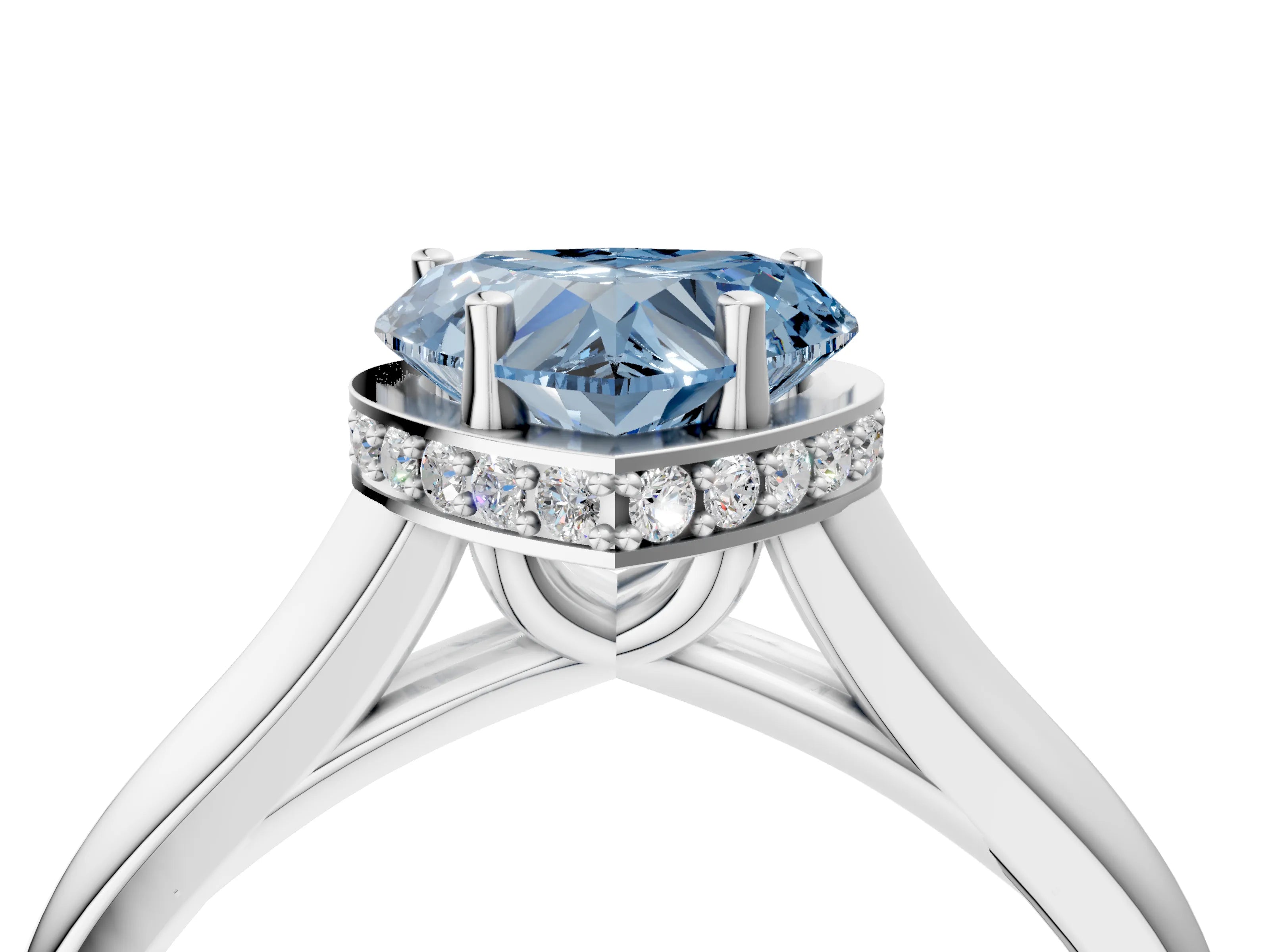 White gold Fancy Blue Heart Cut Solitaire Diamond Engagement Ring with Four-Prong Setting and Tapered Band_16