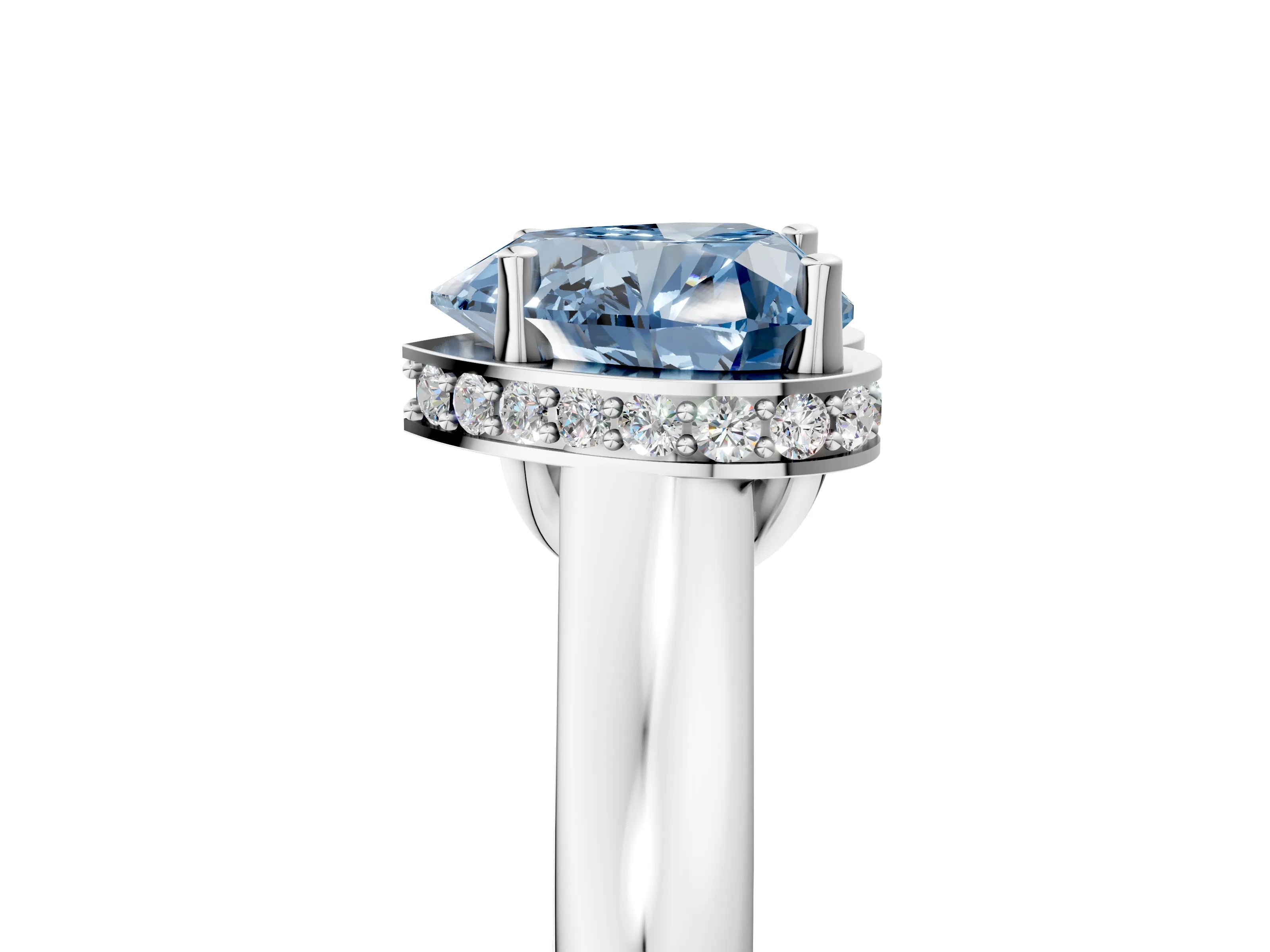 White gold Fancy Blue Heart Cut Solitaire Diamond Engagement Ring with Four-Prong Setting and Tapered Band_17