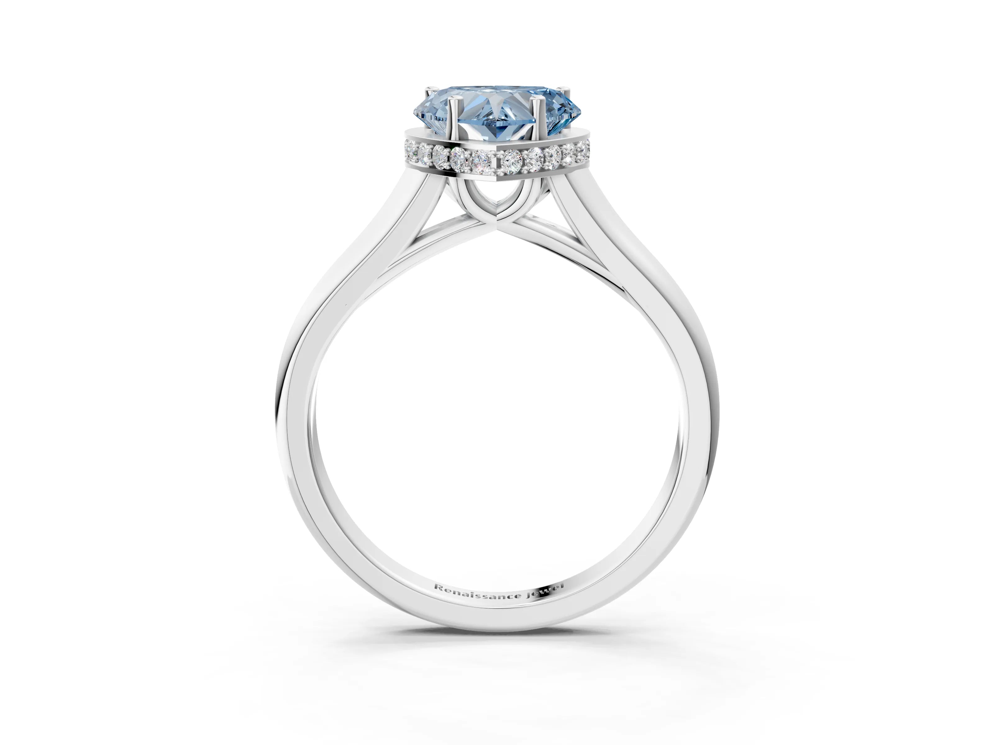 White gold Fancy Blue Heart Cut Solitaire Diamond Engagement Ring with Four-Prong Setting and Tapered Band_3