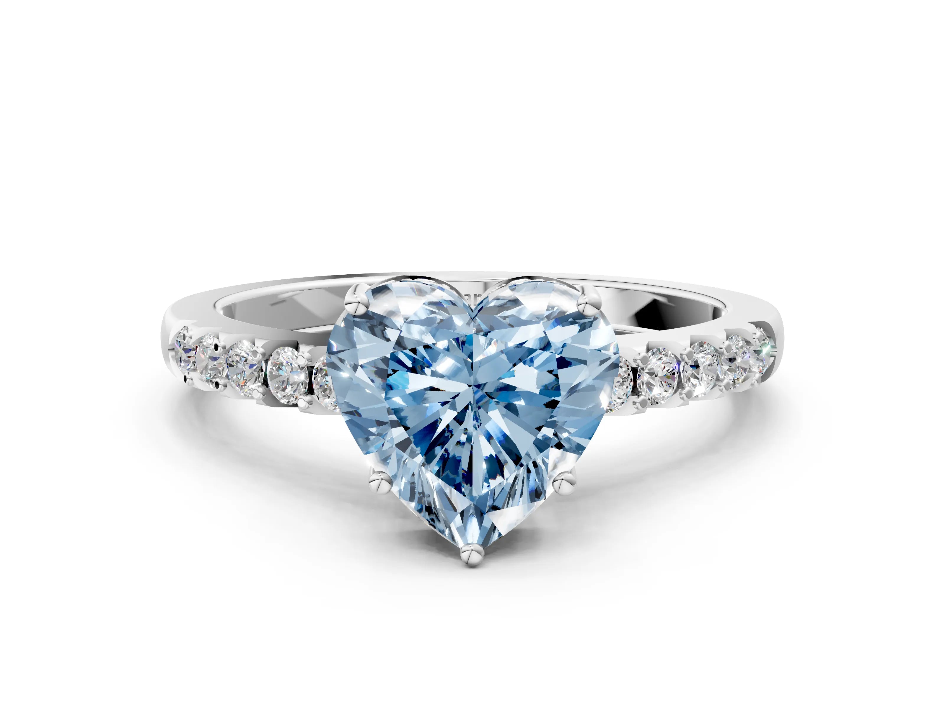 White gold Fancy Blue Heart Cut Solitaire Diamond Engagement Ring with Pavé Band and Six-Prong Setting_12