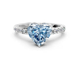 White gold Fancy Blue Heart Cut Solitaire Diamond Engagement Ring with Pavé Band and Six-Prong Setting_12