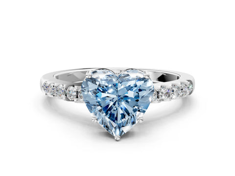 White gold Fancy Blue Heart Cut Solitaire Diamond Engagement Ring with Pavé Band and Six-Prong Setting_12