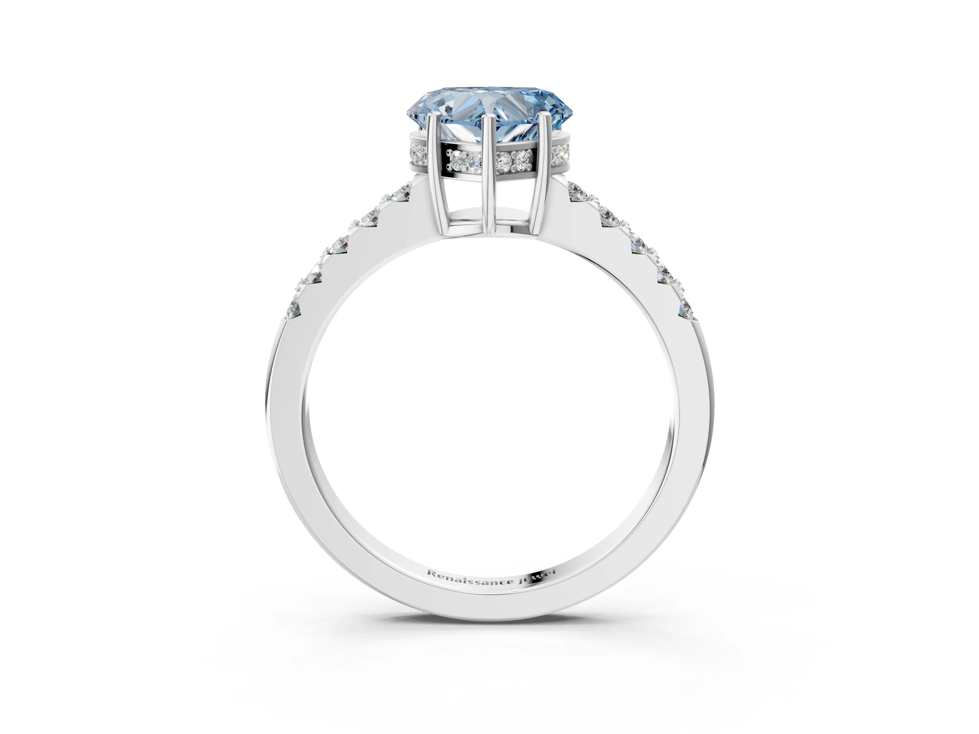 White gold Fancy Blue Heart Cut Solitaire Diamond Engagement Ring with Pavé Band and Six-Prong Setting_15