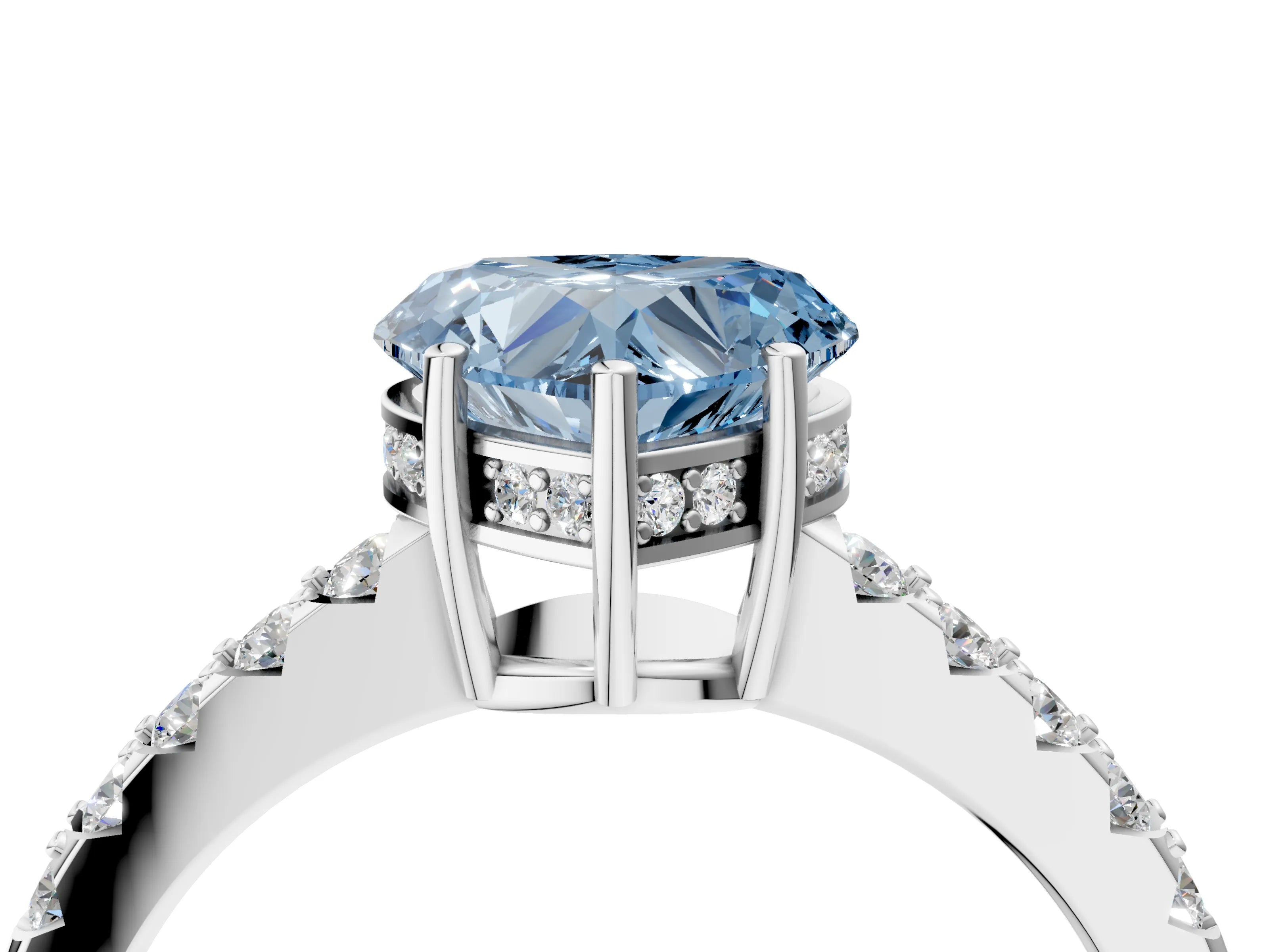 White gold Fancy Blue Heart Cut Solitaire Diamond Engagement Ring with Pavé Band and Six-Prong Setting_16