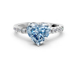 White gold Fancy Blue Heart Cut Solitaire Diamond Engagement Ring with Pavé Band and Six-Prong Setting_24