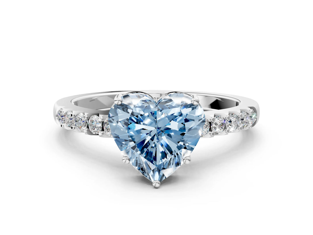 White gold Fancy Blue Heart Cut Solitaire Diamond Engagement Ring with Pavé Band and Six-Prong Setting_24
