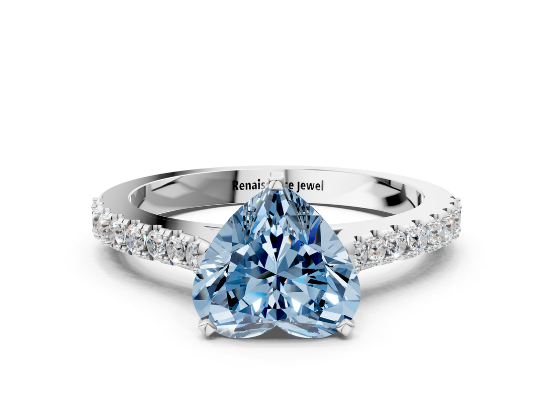 White gold Fancy Blue Heart  Cut Solitaire Diamond Engagement Ring with Pave Band and Four-Prong Setting_153