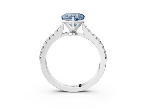 Platinum Fancy Blue Heart  Cut Solitaire Diamond Engagement Ring with Pave Band and Four-Prong Setting