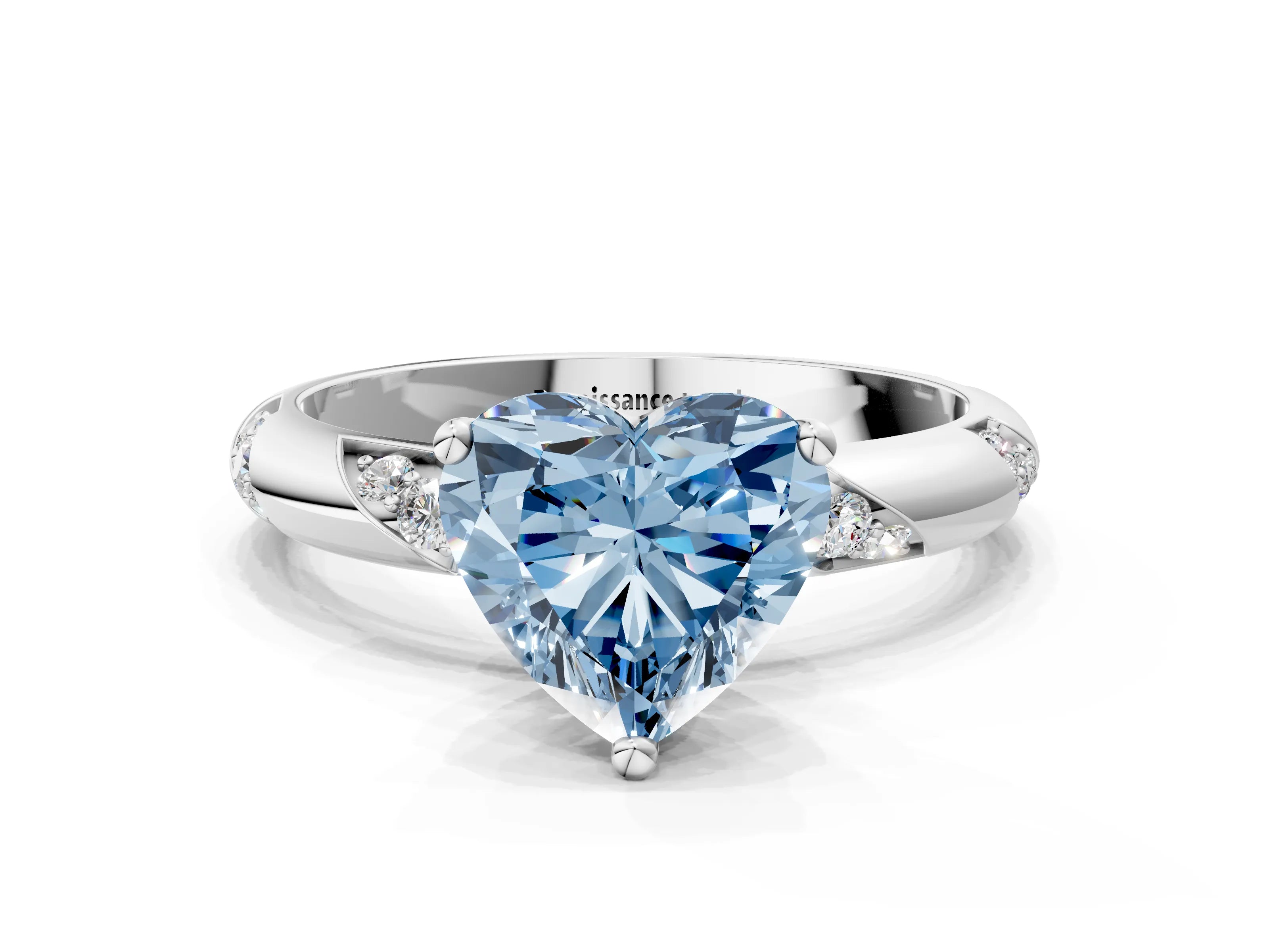 White gold Fancy Blue Heart Cut Solitaire Diamond Engagement Ring with Twisted Pave Band and Four-Prong Setting_19